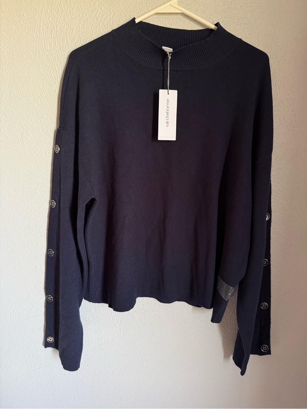 Liz Claiborne Navy Button-Sleeve Knit Sweater